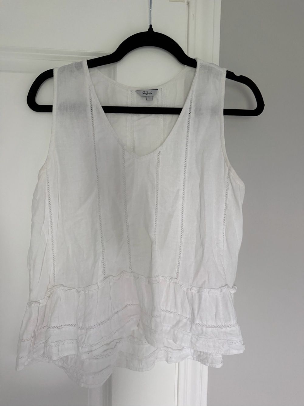 Rails White Cotton V-Neck Ruffle-Hem Tank
